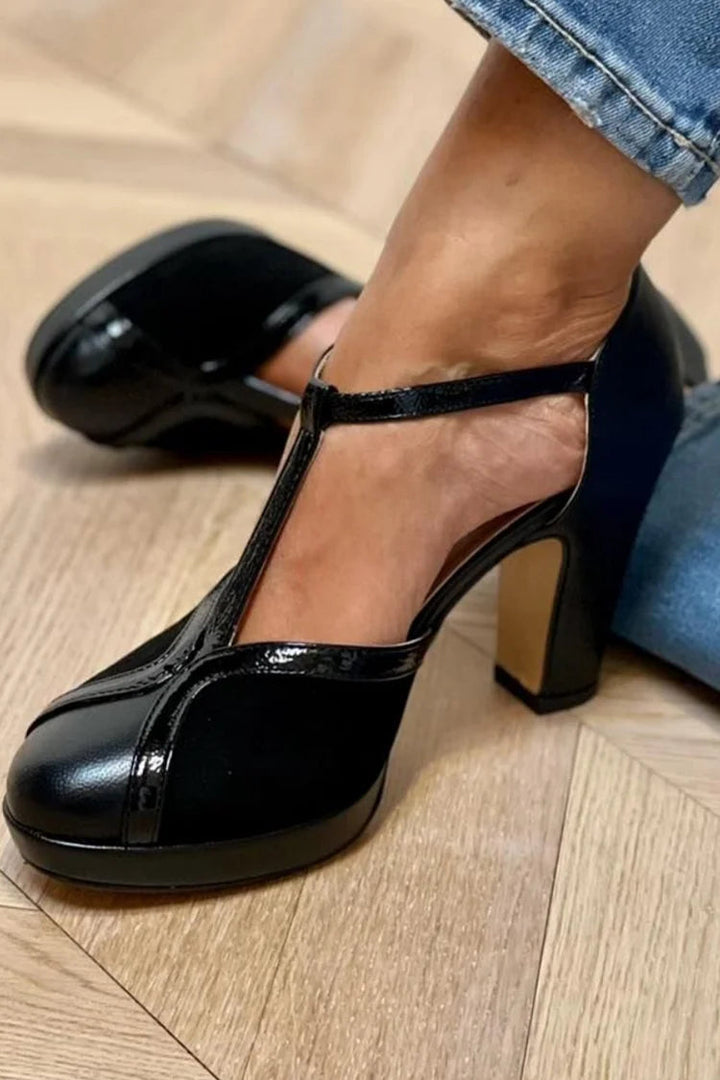 Elgunn | Klassiske T-rem pumps med platå og høy hæl
