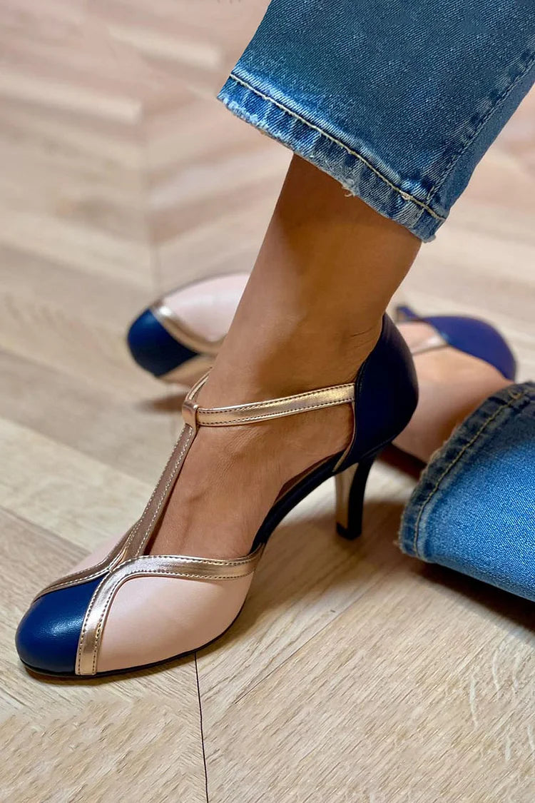 Orlaug | T-stropp pumps med fargeblokker og retro-preg