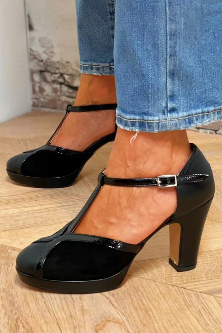 Elgunn | Klassiske T-rem pumps med platå og høy hæl