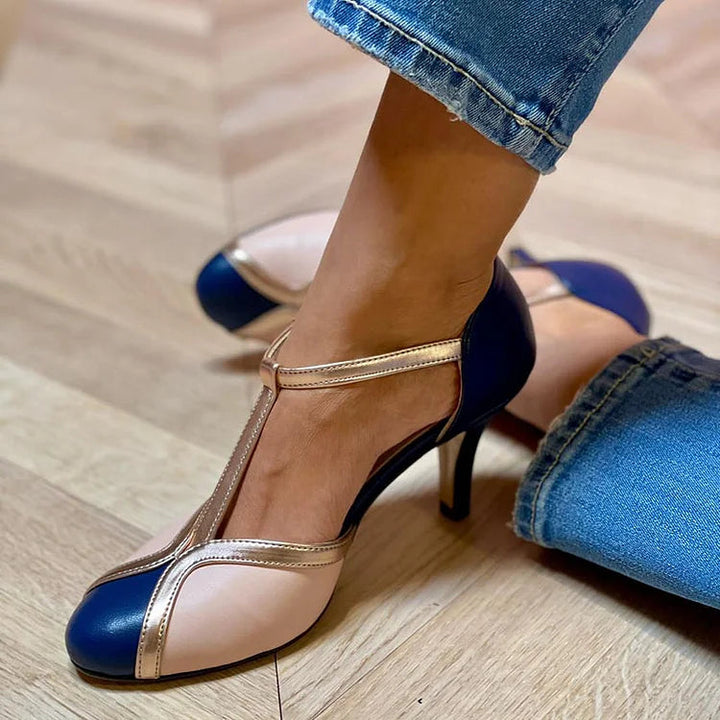 Orlaug | T-stropp pumps med fargeblokker og retro-preg